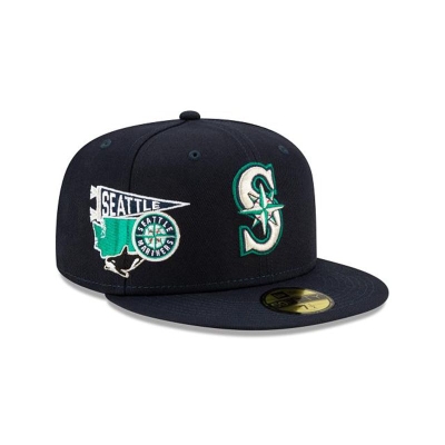 Blue Seattle Mariners Hat - New Era MLB City Patch 59FIFTY Fitted Caps USA5420176